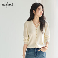 伊芙麗（eifini）朱珠代言V領(lǐng)單排金屬扣純羊毛針織開(kāi)衫百搭舒適女外套秋裝 米白 V領(lǐng)開(kāi)衫 L 115-130斤