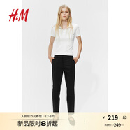 H&M女裝休閑褲秋季通勤職場西褲彈性煙管褲錐形鉛筆長褲0751471 黑色 155/60