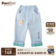 PawinPaw卡通小熊童裝春季新款男寶寶字母印花翻邊牛仔長褲 Indigo牛仔藍(lán)色/55 110 cm
