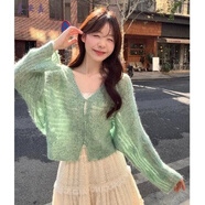 美安嘉慵懶風(fēng)感綠色馬海毛針織開衫女春秋外搭鏤空毛衣罩衫披肩外套 綠色(旗艦店發(fā)貨) S (75-90斤)