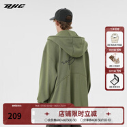 BJHG不計后果春秋簡約刺繡加絨開衫連帽衛(wèi)衣男潮牌歐美風(fēng)寬松情侶外套 軍綠色 M
