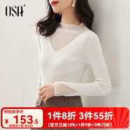 歐莎（OSA）知性半高領(lǐng)針織衫女2025秋裝新款洋氣內搭蕾絲打底上衣外穿氣質(zhì) 白色A M