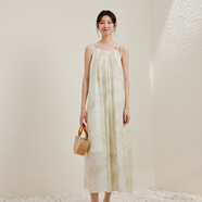 亦谷（YIGUE）【同款】海邊風(fēng)吊帶連衣裙女2025夏新款碎花感長裙子 綠花 M
