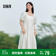 森馬連衣裙女溫柔系木耳邊方領(lǐng)夏季泡泡袖娃娃裙甜美107424114030