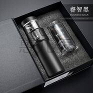 壹滴水EDISH316不銹鋼保溫杯 茶水分離泡茶杯套 便攜玻璃水杯子禮品套裝 黑色套裝禮盒款 570ML