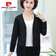 皮爾卡丹（pierre cardin）媽媽薄款針織空調衫開(kāi)衫女裝夏裝配子短外套外搭披 黑色 4XL 建議150-160