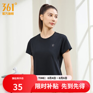 361度短袖男速干t恤新款夏季彈力吸濕排汗運動(dòng)t恤男圓領(lǐng)跑步健身速干衣 【女款】超級黑 XL