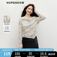 紅袖復古T恤2025春季新款女裝【煙雨水墨】不規(guī)則蕩領收腰網(wǎng)紗上衣 米底花611（S碼M碼XL碼預售7.31） S