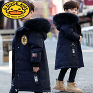 G.duck兒童羽絨服男童棉衣長(cháng)款2023年新款中大兒童外套羽絨棉服洋氣棉襖 黑色 加厚長(cháng)款 120 碼(115CM、45斤、左右)