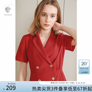 范思藍恩正式氣質(zhì)通勤連衣裙女夏季收腰顯瘦面試西裝裙 紅色 XL