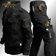 勞拉格慕戶外套裝男戰(zhàn)術(shù)機(jī)能工裝工作服登山作訓(xùn)服彩服耐磨冬季戰(zhàn)術(shù)服套裝 黑色春秋外套+長褲 M