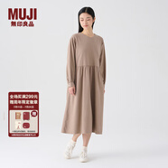 無印良品（MUJI）女式 法蘭絨抽褶連衣裙 美拉德純棉起毛寬松長裙子秋冬 BC08CC3A 淺灰棕色 M 160/84A
