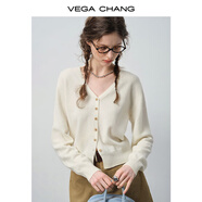 VEGA CHANG【云糯衫】美利奴100%純羊毛針織衫女春裝開(kāi)衫裸感毛衣 米糯白(毛針織衫) 均碼