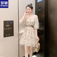 羅蒙（ROMON）夏裝2025年新款炸街網(wǎng)紗裙子ins超仙顯瘦仙女裙小個(gè)子方領(lǐng)連衣裙 網(wǎng)紗拼接圖片色送腰帶 敲級(jí)好看 XL 【建議116-125斤】