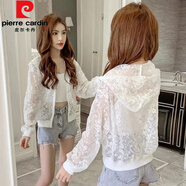 皮爾卡丹夏季長(cháng)袖短款外套女防曬衣薄款網(wǎng)紗蕾絲百搭大碼開(kāi)衫外搭防曬衫女 4070白色 3XL 建議130-140斤