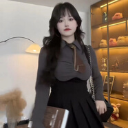 冉藝嵐同款莉亞大碼打底套裝百褶裙新款辣妹學(xué)院風顯瘦jk上衣背帶裙兩件 灰色上衣ak M 建議80-100斤