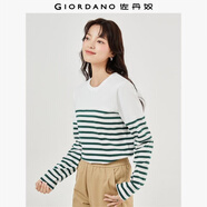 佐丹奴T恤女純棉條紋海軍風(fēng)?；晟篱_(kāi)叉下擺圓領(lǐng)長(cháng)袖t恤女13322802