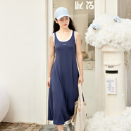 紫涵（ZIHAN）撞色印花針織背心裙女2025夏季新款垂感修身顯瘦無袖連衣長裙 深藏青 XS