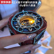 三棲虎帶燈手工拼裝IY八音盒木制機(jī)關(guān)戒指盒送女友生日禮物旋轉(zhuǎn)項鏈盒 發(fā)光款材料包+音樂千與千尋