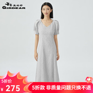 哥弟真的好（GIRDEAR）女裝復古V領(lǐng)泡泡袖高腰連衣裙洋裝小黑裙8500148 灰 S (2碼)