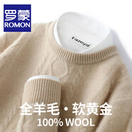羅蒙（ROMON）澳洲純羊毛針織衫男士秋冬新款寬松圓領(lǐng)加厚毛衣男商務(wù)休閑打底衫 DC655青絨米 M 碼(100%綿羊毛)