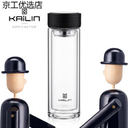 凱霖（KAILIN）雙層玻璃杯玻璃杯男商務(wù)雙層茶水分離茶杯加厚 直身杯1 400ml