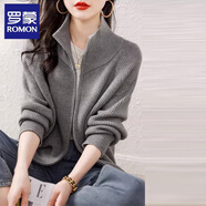 羅蒙（ROMON）毛衣外套女2025秋新款高領(lǐng)慵懶風(fēng)時(shí)尚寬松開(kāi)衫針織衫外套上衣 灰色 均碼 建議80-140斤