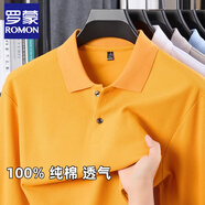 羅蒙（ROMON）純棉長(zhǎng)袖T恤男士純色百搭簡(jiǎn)約商務(wù)休閑翻領(lǐng)polo衫男純中年爸爸裝 亮黃色 3XL 建議170-190斤