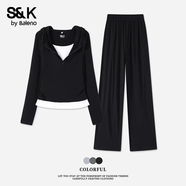 班尼路假兩件收腰兩件套女2025年初秋女裝套裝時(shí)尚舒適高彈修身一整套 黑#純色 L