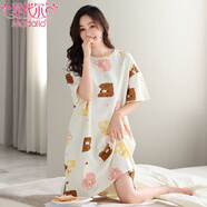 莫代爾夏季薄款睡裙女短袖純棉睡衣連衣裙女生寬松中長(cháng)款全棉休閑家居服 X1830可愛(ài)小熊 M 衣長(cháng)92適合80-100斤