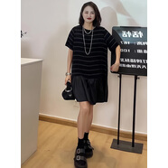 阿瑪施 AMASS哥弟適用歐貨大牌女裝圓領(lǐng)假兩件條紋連衣裙夏季新款時尚 黑色 M(建議100斤以內(nèi)) 均碼