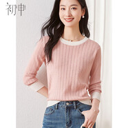 初申春秋針織衫女時尚撞色圓領(lǐng)套頭百搭毛衣上衣S13KZ3554 粉
