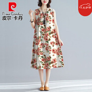 皮爾卡丹（pierre cardin）洋氣無(wú)袖背心裙2024夏季新款民族風(fēng)印花大擺連衣裙女 花色 【大擺背心裙】M 85-95斤