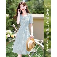 似水年華 2025夏日法式浪漫清新淑女裙穿搭小眾連衣裙 藍色 XL