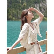 窈欣民族風(fēng)兩件套裝裙波西米亞連衣裙女夏季大碼胖mm海邊度假法式長(cháng)裙 開(kāi)衫_【不送腰帶】 M _【建議80-100斤】