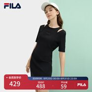 FILA 斐樂(lè )官方女裝針織連衣裙2025夏新款時(shí)尚簡(jiǎn)約休閑修身連身裙 正黑色-BK S 160/80A/S