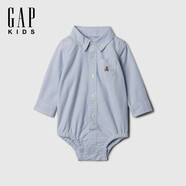 蓋璞Gap嬰兒2025春季新款牛津布小熊刺繡連體衣兒童裝爬服美版876709