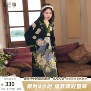 兩三事黑色針織連衣裙女 2024秋冬季v領(lǐng)長款油畫毛衣裙子紛繁之間 黑色（提花） M