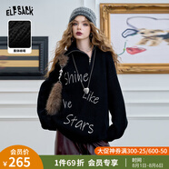 妖精的口袋黑色字母拉鏈套頭毛衣女2024年冬季新款寬松慵懶風(fēng)上衣 甜酷黑色 S