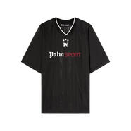 PALM ANGELS男士V領(lǐng)半長(cháng)袖休閑透氣印標T恤 黑色 均碼 |XL