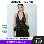 UR2025春季新款女裝法式波點(diǎn)掛脖系帶露背吊帶衫UWG250024 黑色印花 XS