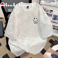 冠軍吉祥港風(fēng)美式臟臟扎染潮流痞帥重磅短袖恤男2025年夏季寬松潮牌設(shè)計(jì)感 A04-DA44-胸前HH笑臉-白色 2XL
