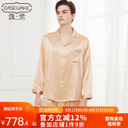 EASEWAKE逸覺(jué)EASEWAKE新款男女春秋重磅真絲100%桑蠶絲綢家居服長(zhǎng)袖長(zhǎng)褲 香檳金－男款 3ＸＬ