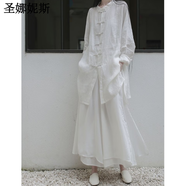 圣娜妮斯禪服佛系女高端飄逸中國(guó)風(fēng)新中式裝中長(zhǎng)款白襯衫士長(zhǎng)袖春夏仿棉麻 襯.衫+闊腿褲 S 80-92斤