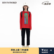 IIIVIVINIKO「JEN UMAN合作系列」寬松繡花長(zhǎng)袖T恤女C330509335A 大紅 S