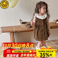 G.DUCKKIDS女童春秋季背心裙子2025新款兒童韓版燈芯絨女寶寶秋裝甜美連衣裙 熱售綠黃色馬甲裙 120 cm