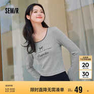 森馬長(zhǎng)袖T恤女短款蝴蝶結(jié)字母春秋溫柔蕾絲緊身上衣107624101001