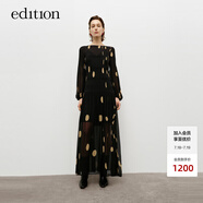 edition連衣裙女2024秋季新款復古宮廷風波點印花壓褶兩件裙子新復古回潮 黑杏波點色 M/165