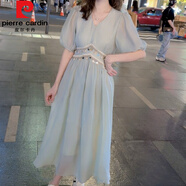 皮爾卡丹（pierre cardin）綠色波西米亞連衣裙2025夏季新款氣質(zhì)顯瘦感時尚小清新中長裙 綠色面料 S 80-95