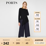 PORTSPorts寶姿女裝 新品不規(guī)則下擺純色長袖毛衣LV9K418DXF003 黑色 XS